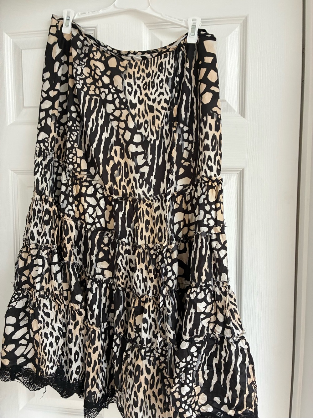 Vintage Gypsy  Animal Print Midi Skirt in Black and Beige